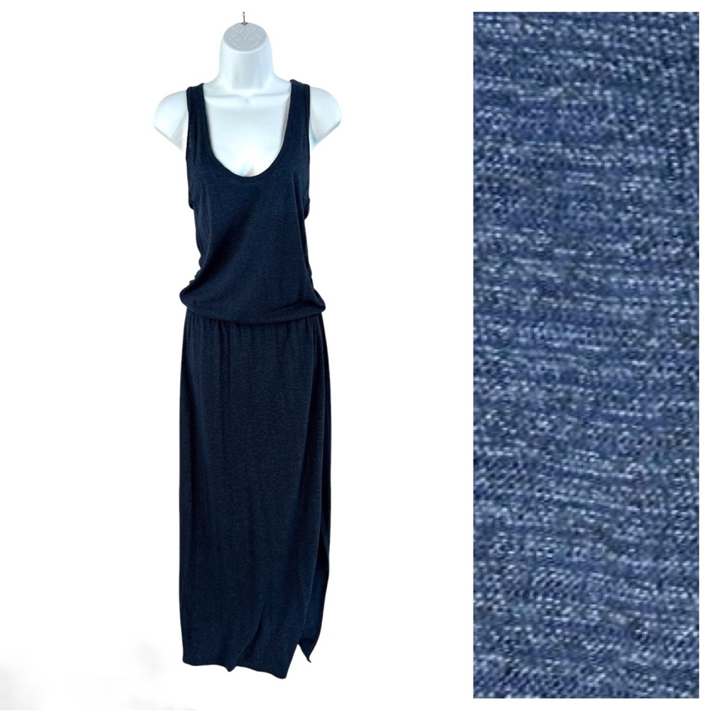 Marine Layer Maxi Dress Sleeveless Blue Elastic Waist Medium Slit Jersey